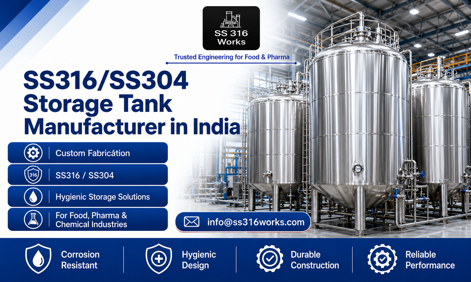 SS316/SS304 Storage Tank Manufacturer in India